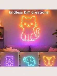 RGB LED 霓虹燈條 附遙控器，USB 供電，多色變色燈光，適合遊戲房與臥室裝飾，可彎曲 5V 霓虹燈 - ACOSH NEON，臥室霓虹燈 - LED燈帶 - 查看 5