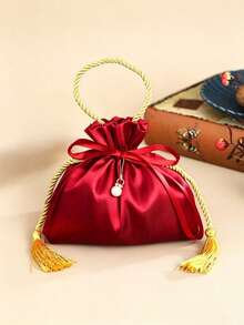 1 Wedding Candy Silk Bag, Deep Red Holiday Pearl Gift Bag, Jewelry Craft Display Packaging, Perfect Engagement Gift, Party Gift, Gift Bag, Reusable, Baby Party Decoration, Birthday Decoration, Birthday Party Small Gift, Women's Birthday Gift - Claret - View 4