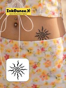 1組「Spiral Sun」新科技紋身貼，半永久性，波希米亞風，大膽 Y2K 風格，臨時紋身貼，仿真紋身，防水且持久，逼真設計，植物基配方，InkDance，Ink Dance，禮物 MNF083 - 黑色 - 查看 2