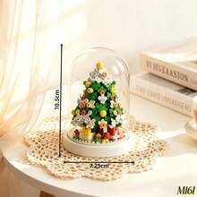 2 Styles Christmas Micro Particle Building Blocks DIY Assembly Ornament With Base And Transparent Dust-Proof Acrylic Cover, ABS Resin Educational Stress Relief Handmade Model, Desktop Entryway Atmosphere Decor, Halloween Christmas Birthday Party Gift Toy For Boys And Girls - Multicolor - View 5