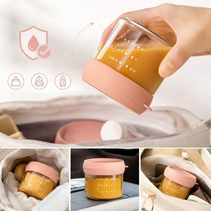 2pcs Glass Baby Food Storage Jars With Lids, 80ml & 120ml Reusable Portion Containers - Multicolor - View 1