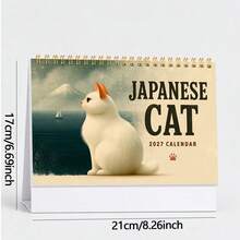 Japanischer Stil süßer 2D Katzen Kalender 2027, praktischer Artikel für tägliches Büro, Schule und Unternehmen. Kann für Terminplanung, Monatsplanung verwendet werden, hilft Ihnen Ihr Leben zu organisieren. Süßes Katzenbild auf dem Cover ist auffällig, 12 Monate (Januar 2027 - Tischkalender - Übersicht 8