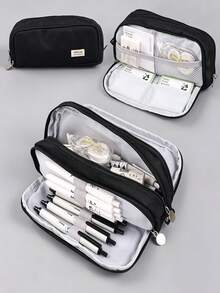 1/2pcs Large Capacity Black Multi-Compartment Pencil Case, Cute Stationery Storage, Portable Pencil Pouch, Student Back To School Essential, School Supplies, Classroom Necessity, College Dorm Necessity, School Pencil Case, Women's Pencil Case, Back To School Season - Multiple Styles - View 1