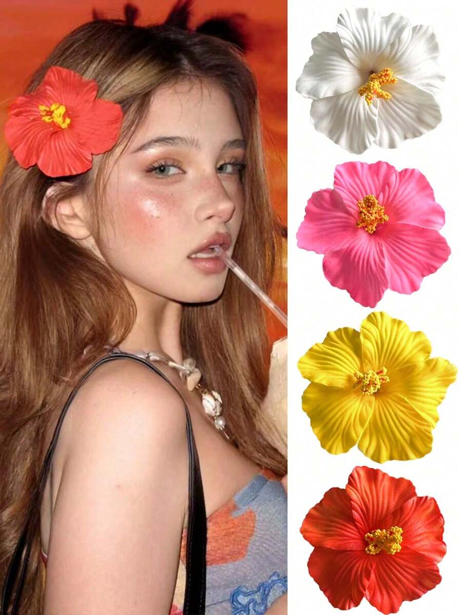 4/1pc Women's Plastic Flower Fashion Versatile Hair Clips, Suitable For Bathing, Washing Face, Beach And Matching Outfits - Multicolor - View 1