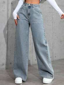 Straight-Leg Light-Colored Jeans For Teenagers, Fashion - Teal Blue - View 3