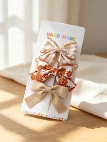 3 Packs Of Handmade Fabric Bow Hair Clips, Featuring Floral Prints, Plaid, Polka Dots, And Solid Colors. Sweet And Non-Slip. - Multicolor - View 5