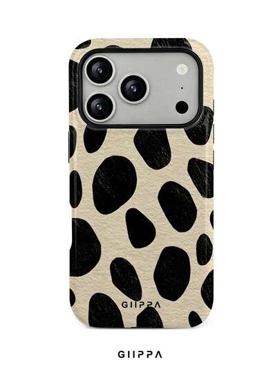 GIIPPA 1pc Apricot & Black Cow Print Design Phone Case, Compatible With Phone 17 Pro Max, 16 Pro Max, 15 Pro Max, 14 Pro Max, 11/12/13/14/15/16 Pro Max Plus, Korean Style High-End Fashion Fun Elegant Design, Unisex, Perfect Gift For Girlfriend On Christmas, Valentine's Day, Easter, Wedding Season And Birthday!