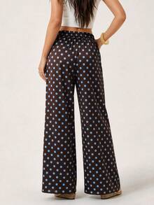 2026 New Vintage Relaxed Polka Dot Colorblock Wide Leg Pants Women Loose Comfortable Lightweight Casual Pants - Brown - View 2
