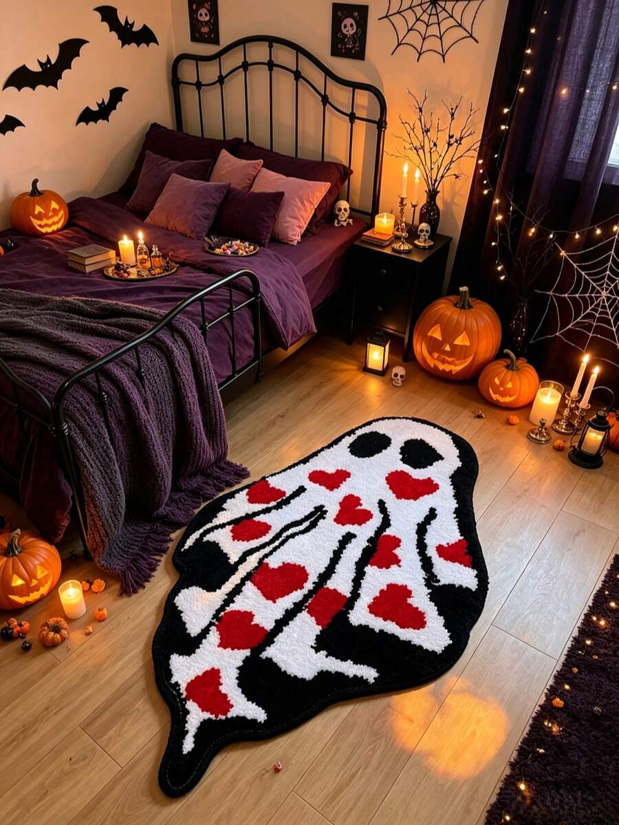 1件裝萬聖節紅色愛心幽靈造型門墊 歡迎墊 地墊 萬聖節門墊 臥室地毯 區域地毯 - 彩色 - 查看 1