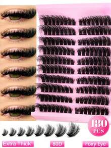 160pcs Personal Eyelash Clusters 80D D-Curl 8-16mm Eyelash Extension Set DIY Natural Lightweight Fluffy Faux Lashes For Beginners Home Daily Makeup Wedding Party Travel Music Festival Gift Set - D - View 4