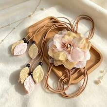 1Pc Boho Chiffon Floral Knotted Waist Sash, Versatile Wax Rope Tassel Tie Belt, Adjustable Summer Beach Wedding Dress Decor For Women - Floral Waist Tie - View 14