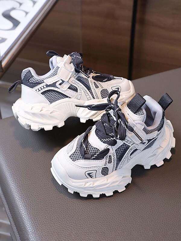 1 par de zapatillas deportivas infantiles de malla transpirable de otoño, zapatillas casuales versátiles y ligeras de suela gruesa para niñas y niños, zapatillas de correr antideslizantes y resistentes al desgaste,