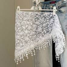1pc New French Hollow Lace Layered Waist Scarf With Triangle Hem, Tassel Waist Accessory For Dancing And Street Dance - Multicolor - View 4