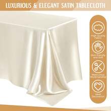 102 X 58 Inch Satin Tablecloth, Rectangular Bed Skirt, Silky Fabric, Champagne Color Party Tablecloth Suitable For Rectangular Dining Tables, Parties, Holidays, Weddings (Ivory White) - Beige - View 10