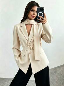 Solid Color Office Commute Casual Elegant Women's Blazer Jacket (No Belt) Fall - Off White - View 1