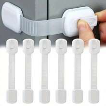 6pcs Plastic Children Safety Cabinet Locks, Adjustable Multi-Function Drawer Safety Locks Door Locks Design, Prevent Children From Being Trapped - White - View 3