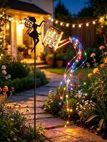 1pc Outdoor Solar Powered Fairy Light Pot With Light Strip, Suitable For Outdoor Garden Decoration Ground Stake Light, Perfect For Halloween, Christmas, New Year, Pathway, Lawn, Patio, Deck And Swimming Pool Garden Decoration Atmosphere Light - 1pc - View 3