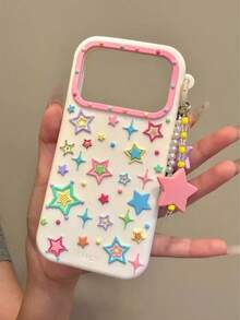 Korean Style 3D Colorful Star Phone Case Compatible With Iphone 17 Pro Max, 16, 15, 15 Pro, 16 Pro, 17 Pro, 18 Pro Max, Anti-Drop Protective Cover With Pendant - Multicolor - View 4
