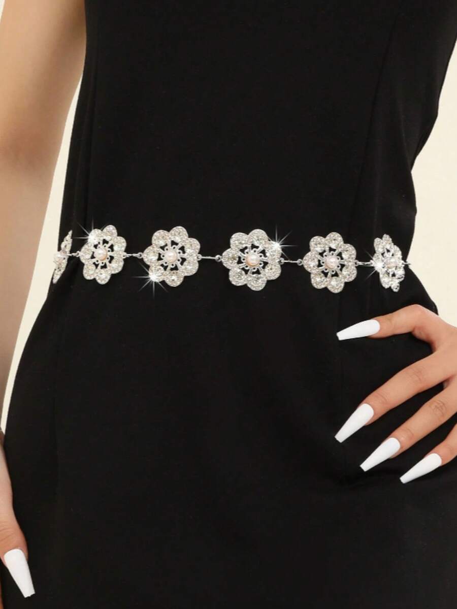 1pc Floral Waist Chain, Rhinestone Waist Belt, Shiny Waist Accessory ...