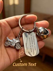 Customizable Motorcycle Keychain, Engravable, Perfect Gift For Motorcycle Enthusiasts. Personalized Helmet Keychain Suitable For Men, Backpack Decoration, Pendant, Perfect Souvenir For Holiday Gatherings And Small Gift For Friends, Boyfriend, Father - Silver - View 1