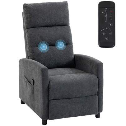 HOMCOM Sillón de Masaje, Sillón Relax Reclinable 160° con Mando a Distancia, Reposapiés, 2 Zonas de Masaje, Respaldo Alto, Asiento de Muelles, Bolsillos, Tapizado en Chenilla, 66x91x108 cm Gris Oscuro