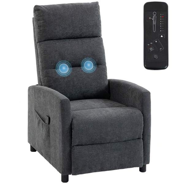 HOMCOM Sillón de Masaje, Sillón Relax Reclinable 160° con Mando a Distancia, Reposapiés, 2 Zonas de Masaje, Respaldo Alto, Asiento de Muelles, Bolsillos, Tapizado en Chenilla, 66x91x108 cm Gris Oscuro