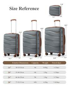 Trolley rigido in polipropilene 14" 20" 24" 28" con serratura TSA e ruote girevoli, valigia singola, set 3/4 pezzi disponibile, bagaglio viaggio vacanze, lavoro e gite familiari - Grigio - Visualizzare 6