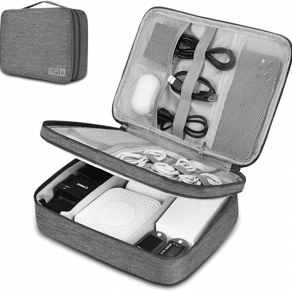 3-Layer Waterproof Electronic Organizer Bag, Portable Phone Charger, Data Cable, USB, SD Card Storage Box For Travel, Business, Fitness, Daily Use