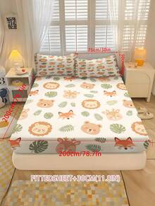 2/3PCS Cartoon Forest Animal Fitted Sheet Set Soft Breathable Bedding For All Seasons Twin/Full/Queen 100% Polyester Machine Washable - Multicolor - View 15