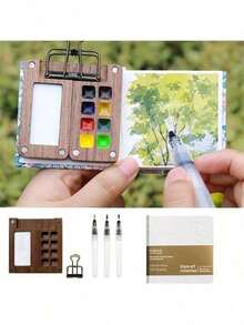 1pc 8-Slot Palette Box 15-Slot Palette Box Portable Mini Watercolor Paint Box Suitable For Sketchbook Travel Painting - Multicolor - View 7