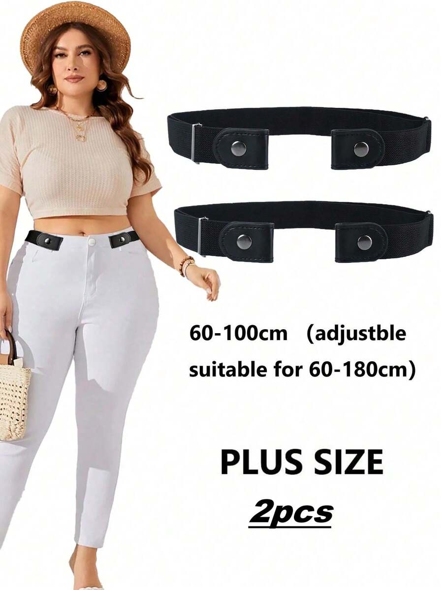 2pcs Women's Elastic Invisible Waistband, Universal Versatile Seamless Elastic Invisible Waistband - 2pcs Black Plus Size - View 1