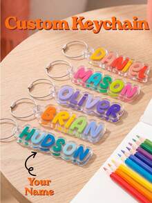 Personalized Colorful Keychain, Customized Name Tag Key Ring, Acrylic Text Gift, For Men And Women, Teacher's Day, Back To School, Birthday, Anniversary, Graduation, Christmas And Party Favors - Multicolor - View 2