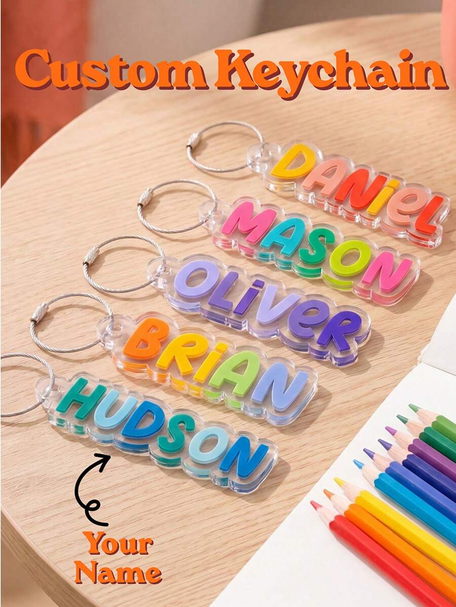 Personalized Colorful Keychain, Customized Name Tag Key Ring, Acrylic Text Gift, For Men And Women, Teacher's Day, Back To School, Birthday, Anniversary, Graduation, Christmas And Party Favors