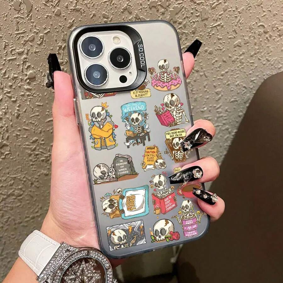 Skeletons Lovely Cartoon Painted Picture Laser Phone Case For Iphone 17 Pro Max 16 15 14 Pro Max Plus 12 11 13 Pro Max Mini Case - CH-Black KLTY 3 - 查看 1