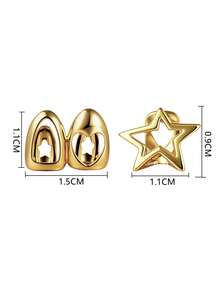 Set 2 buah Grillz Patchwork Bintang Asimetris Berongga, Penutup Gigi Samping Hip Hop yang Dipersonalisasi, Perhiasan Gigi Kostum Halloween, Cocok untuk Pemakaian Sehari-hari - Paket berisi dua buah - View 6