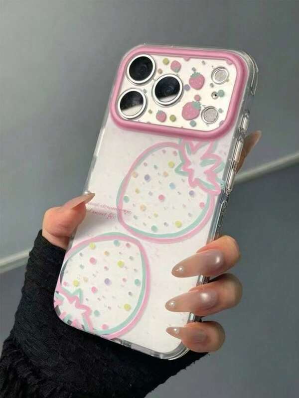 1pc New Korean Ins Style Multi-Color Line Strawberry Polka Dot Phone Case, Minimalist Premium Design, Compatible With IPhone 17 Pro Max, 16, 15 Pro, 14 Plus, 13, 12 Pro Max, 11, Shockproof Protective Cover, Unique Niche Fashion, Business Casual, Cartoon