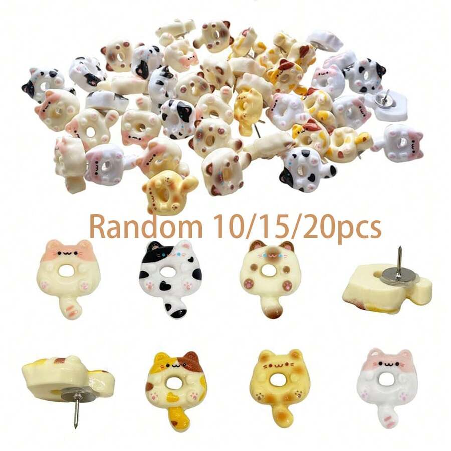 10/15/20pcs Creative Cat Design Resin Push Pins, Cute Photo Wall Cork Board Decoration Thumb Tacks - Multicolor - View 1