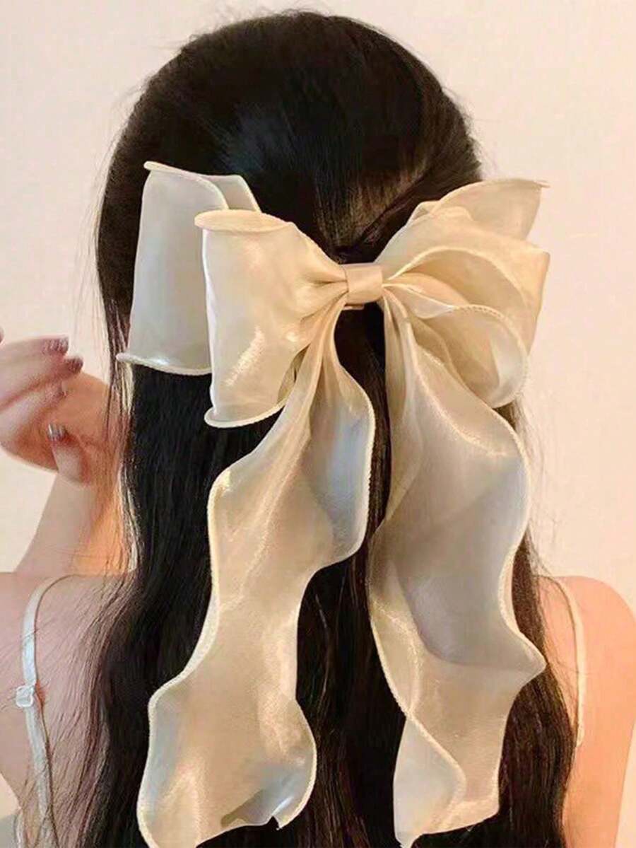 1件裝歐根紗蝴蝶結髮夾，甜美純色蝴蝶結髮飾，適合女性、女孩與學生 - 彩色 - 查看 1