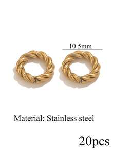 20 st ovala och runda tvinnade hoppringar i rostfritt stål, 18K guldbelagda, för DIY-smyckestillverkning av halsband och armband - vrid krans - Visa 10