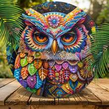 Plaque métallique colorée de hibou hippie 8x8 - Art déco vibrant pour la maison, le jardin, la chambre | Décoration murale durable et facile à accrocher, cadeau idéal, art mural rétro - B - Voir 4