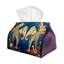1pc Exotic Folk Art Tissue Box (Double Elephant & Floral Pattern), Available In 2 Sizes, Durable Napkin Holder For Car, Kitchen, Restaurant, Home Decor, Decorative Desktop Party Tissue Box, Holiday Decoration, Suitable For Bedroom, Living Room And Outdoor Gatherings - Multicolor - View 7