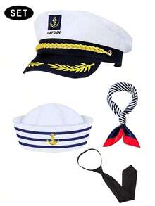 服装套装、帽子套装、帽子组合、角色扮演服装、海军帽、白色帽子、复古平顶军帽、海军上尉水手帽、蓝白条纹、船长帽、水手帽、套装、圆顶、游艇服装、派对、万圣节、情人节、礼物、夏季、派对服装、百搭、性感服装、派对用品、服装配饰组合、适合各种场合，如活动、派对、海边、度假、沙滩和日常穿着 - 彩色 - 查看 12