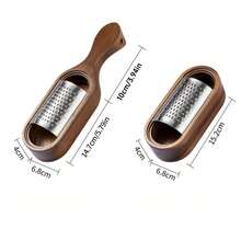 1pc Stainless Steel Cheese Grater With Acacia Wood Storage Box, Cheese Tool, Grater, Slicer - Multicolor - View 12