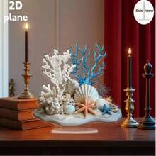 2D Flat Ocean Theme Coral Shell Decor, 1pc, Acrylic Material, Home Christmas Decoration, Halloween Home Decor, Women's Room Decoration - A - View 1