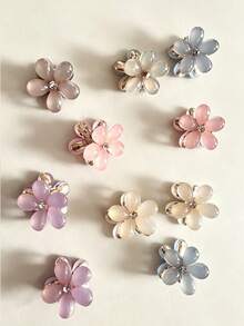 10/20pcs Random Color Combination Set Mini Flower Alloy Hair Claw Clips New Petal Design Women's Hair Clips Bangs Clips Side Hair Clips Hair Accessories Suitable For Daily Wear And Party - Multicolor - View 8