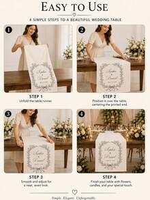Personalized Wedding Table Runner, Custom White Polyester Linen Fabric Bride & Groom Table Runner (Includes Name And Date), Elegant Wedding Reception Decor Sign - Multicolor - View 5