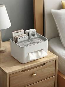 Organizador multifuncional para caja de pañuelos con soporte para control remoto, gafas y teléfono – Soporte de escritorio moderno - Multicolor - Ver 2