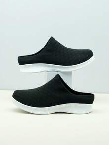 Zapatos tipo mule de punto minimalistas para mujer, zapatillas deportivas transpirables de espalda abierta, zapatos casuales ligeros para caminar - ylf blanco y negro semi-soporte 1 - Ver 5