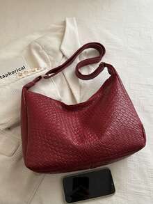 New Large Tote Bag For Women, Fashionable Design Shoulder Bag With Premium Texture - Red - View 3