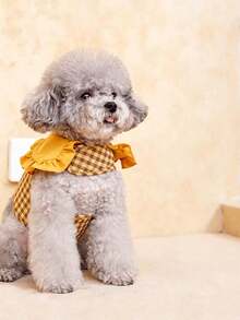 1 Set Adjustable Plaid Dog Harness Set, Anti-Pull/Anti-Choke, Cute Yellow/Green Cat & Dog Harness Dress, Dog Supplies, Dog Leash, Suitable For Small To Medium Dogs, Hook And Loop Design, Perfect For Outdoor Walks, Park Play And Photos - Multicolor - View 9